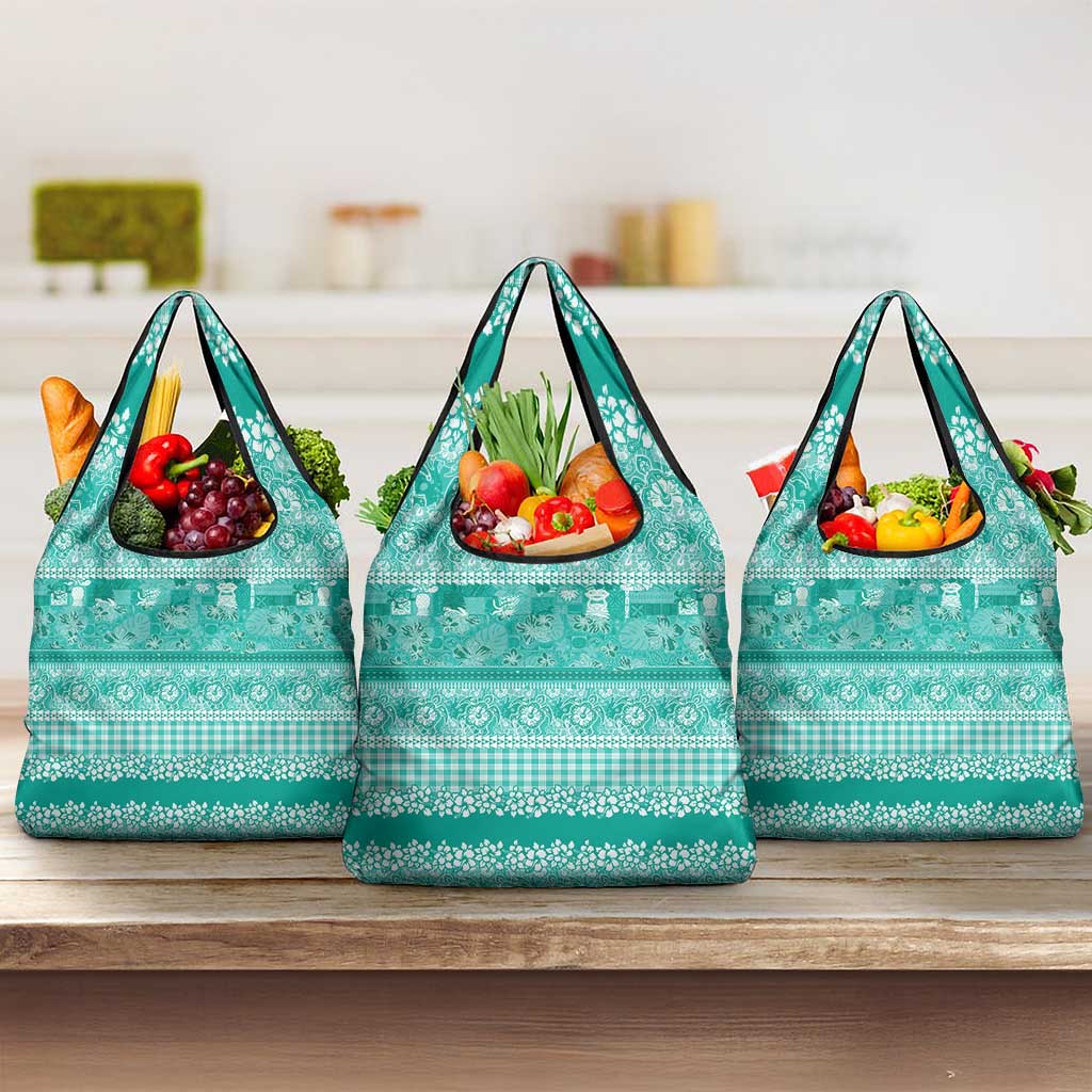 Hawaiian Hibiscus Honu Grocery Bag Turquoise Mele Kalikimaka Palaka Spirit - Polynesian Pride