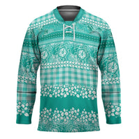 Hawaiian Hibiscus Honu Hockey Jersey Turquoise Mele Kalikimaka Palaka Spirit - Polynesian Pride