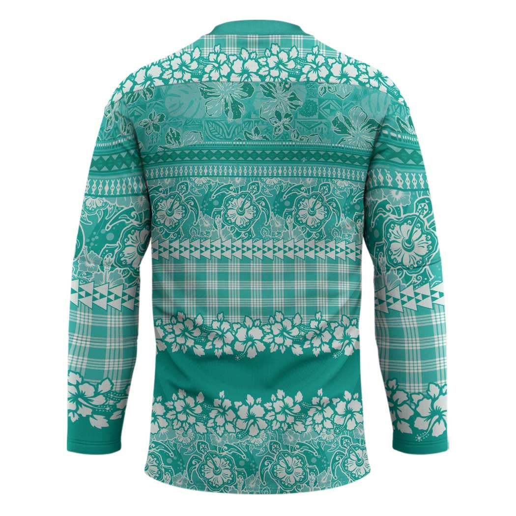 Hawaiian Hibiscus Honu Hockey Jersey Turquoise Mele Kalikimaka Palaka Spirit - Polynesian Pride