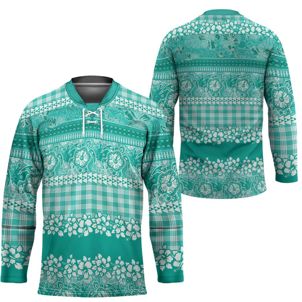 Hawaiian Hibiscus Honu Hockey Jersey Turquoise Mele Kalikimaka Palaka Spirit - Polynesian Pride
