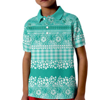 Hawaiian Hibiscus Honu Kid Polo Shirt Turquoise Mele Kalikimaka Palaka Spirit - Polynesian Pride