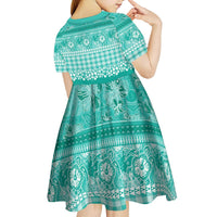 Hawaiian Hibiscus Honu Kid Short Sleeve Dress Turquoise Mele Kalikimaka Palaka Spirit - Polynesian Pride