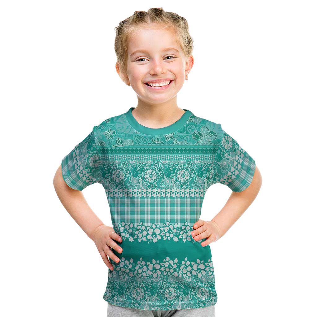 Hawaiian Hibiscus Honu Kid T Shirt Turquoise Mele Kalikimaka Palaka Spirit - Polynesian Pride