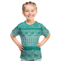 Hawaiian Hibiscus Honu Kid T Shirt Turquoise Mele Kalikimaka Palaka Spirit - Polynesian Pride