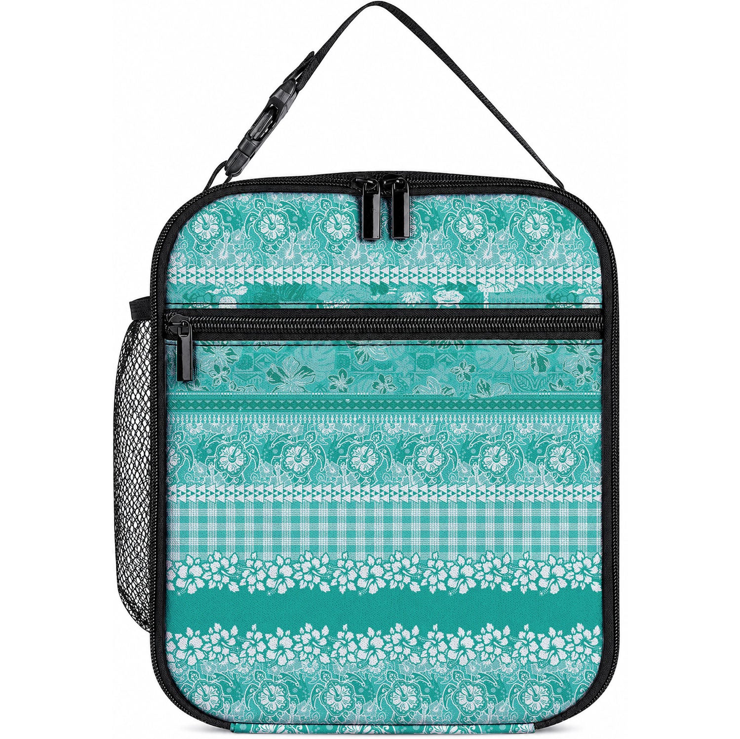 Hawaiian Hibiscus Honu Lunch Bag Turquoise Mele Kalikimaka Palaka Spirit LT9 10.2 × 8.3 × 4.3 inch Turquoise - Polynesian Pride