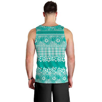 Hawaiian Hibiscus Honu Men Tank Top Turquoise Mele Kalikimaka Palaka Spirit - Polynesian Pride