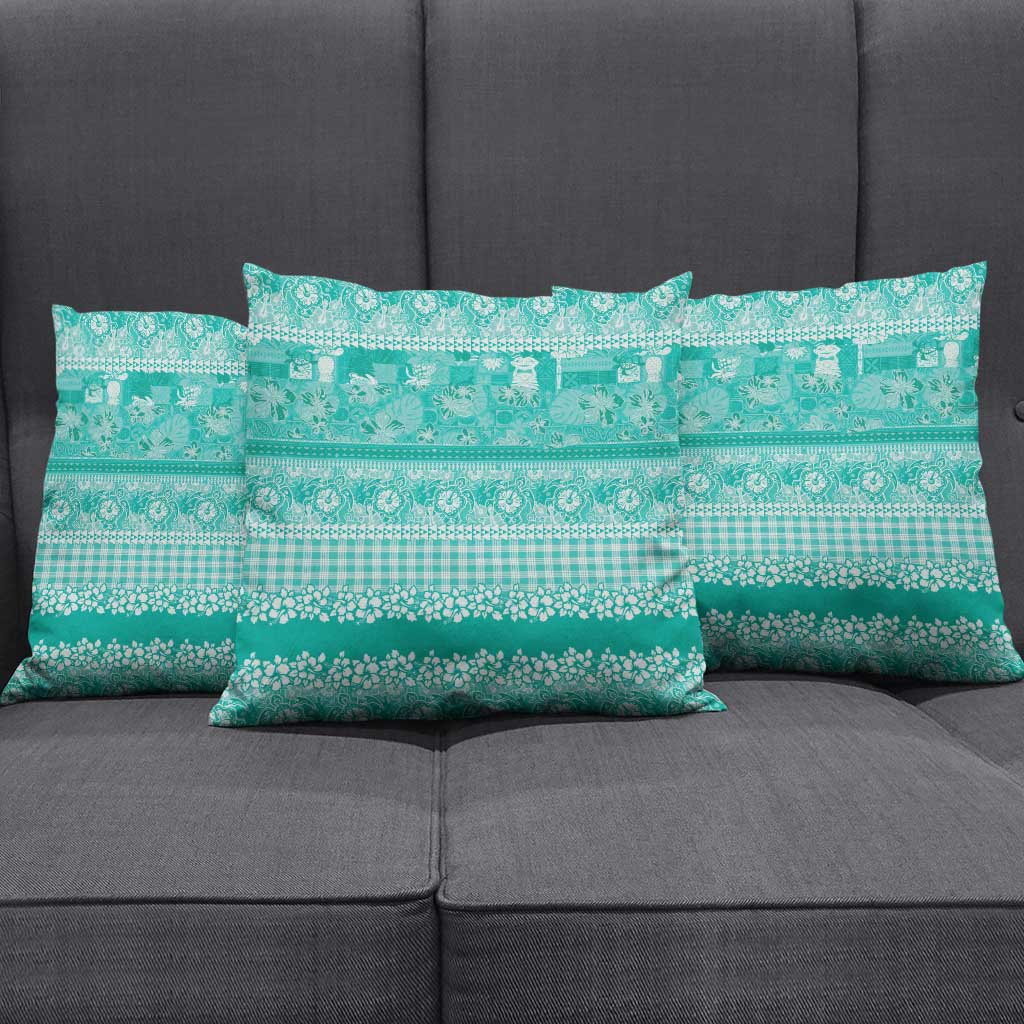 Hawaiian Hibiscus Honu Pillow Cover Turquoise Mele Kalikimaka Palaka Spirit - Polynesian Pride