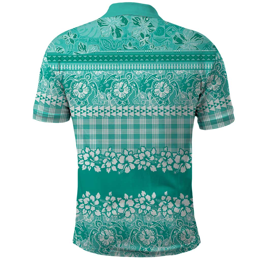 Hawaiian Hibiscus Honu Polo Shirt Turquoise Mele Kalikimaka Palaka Spirit - Polynesian Pride