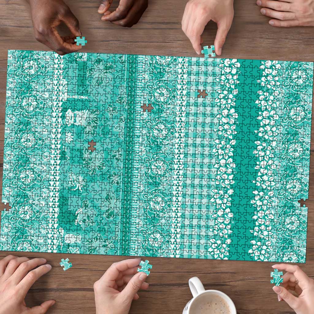 Hawaiian Hibiscus Honu Puzzle Turquoise Mele Kalikimaka Palaka Spirit LT9 - Polynesian Pride