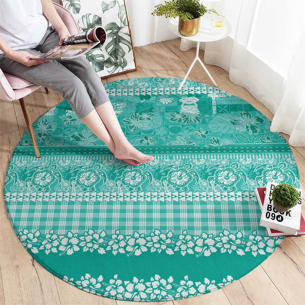 Hawaiian Hibiscus Honu Round Carpet Turquoise Mele Kalikimaka Palaka Spirit - Polynesian Pride