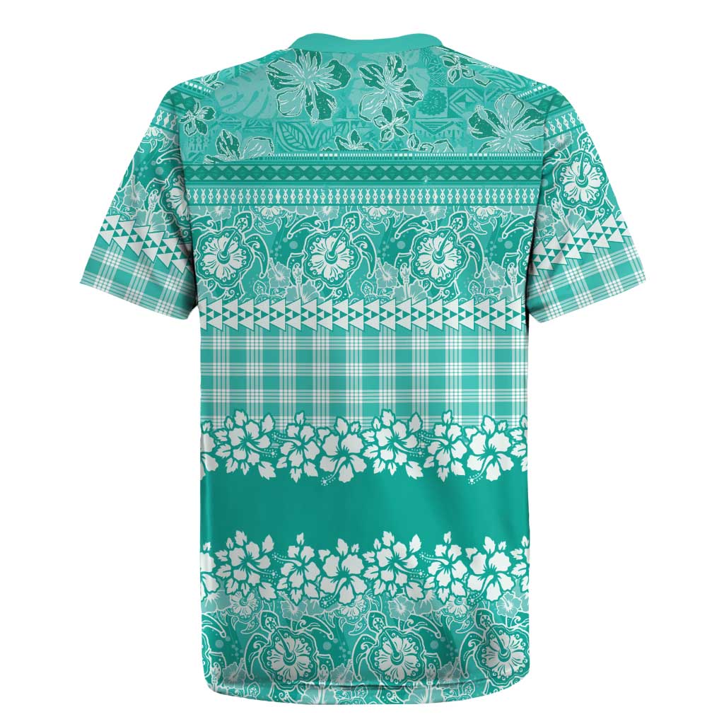 Hawaiian Hibiscus Honu Rugby Jersey Turquoise Mele Kalikimaka Palaka Spirit - Polynesian Pride