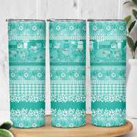 Hawaiian Hibiscus Honu Skinny Tumbler Turquoise Mele Kalikimaka Palaka Spirit LT9 - Polynesian Pride