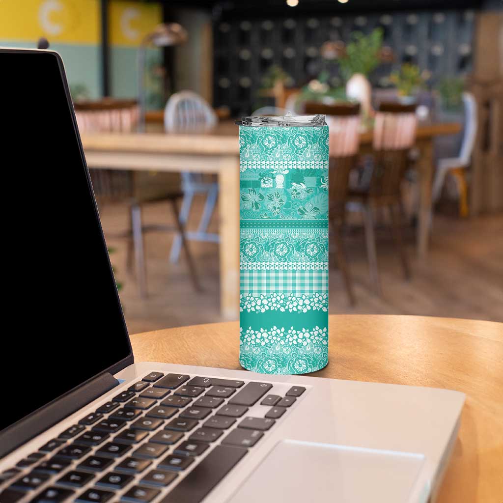 Hawaiian Hibiscus Honu Skinny Tumbler Turquoise Mele Kalikimaka Palaka Spirit LT9 - Polynesian Pride