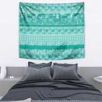 Hawaiian Hibiscus Honu Tapestry Turquoise Mele Kalikimaka Palaka Spirit - Polynesian Pride