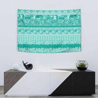 Hawaiian Hibiscus Honu Tapestry Turquoise Mele Kalikimaka Palaka Spirit - Polynesian Pride
