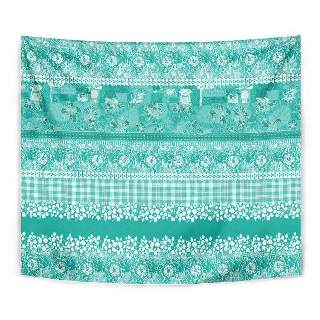 Hawaiian Hibiscus Honu Tapestry Turquoise Mele Kalikimaka Palaka Spirit - Polynesian Pride