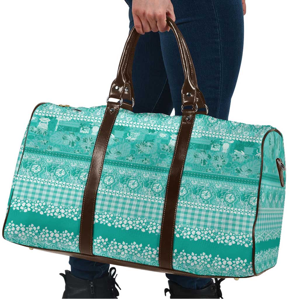 Hawaiian Hibiscus Honu Travel Bag Turquoise Mele Kalikimaka Palaka Spirit - Polynesian Pride
