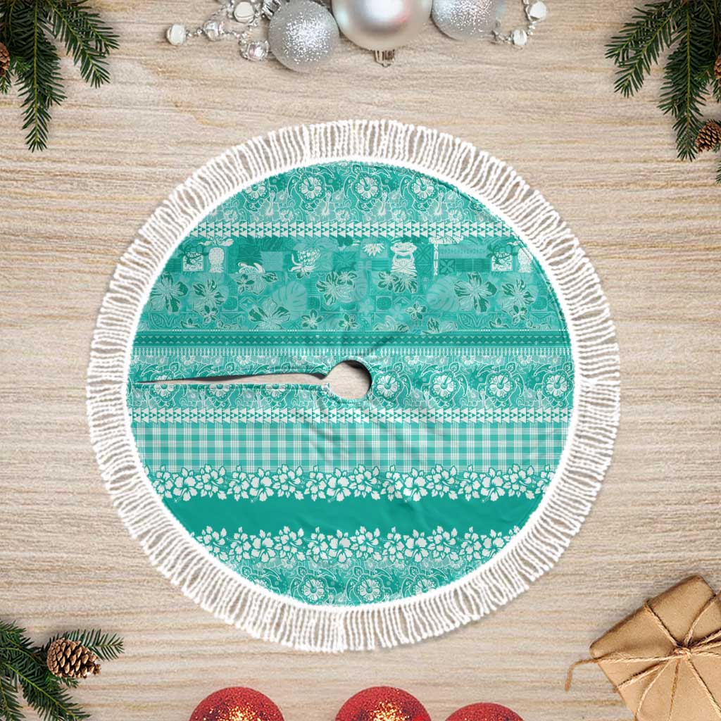 Hawaiian Hibiscus Honu Tree Skirt Turquoise Mele Kalikimaka Palaka Spirit - Polynesian Pride