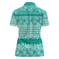 Hawaiian Hibiscus Honu Women Polo Shirt Turquoise Mele Kalikimaka Palaka Spirit - Polynesian Pride