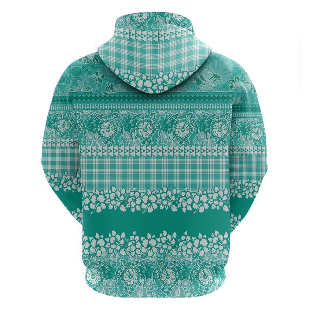 Hawaiian Hibiscus Honu Zip Hoodie Turquoise Mele Kalikimaka Palaka Spirit - Polynesian Pride