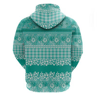 Hawaiian Hibiscus Honu Zip Hoodie Turquoise Mele Kalikimaka Palaka Spirit - Polynesian Pride