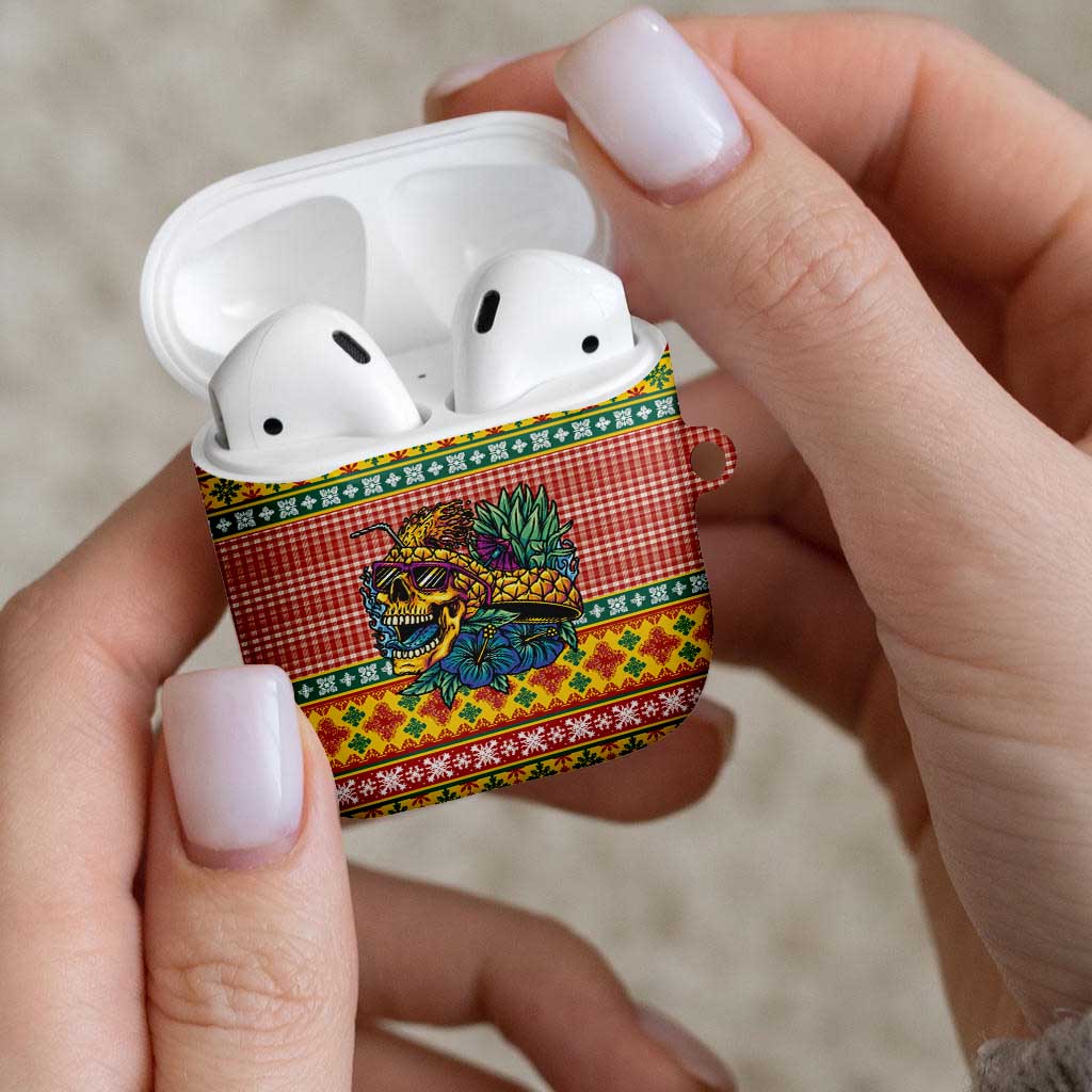 Hawaiian Pineapples Skull AirPods Case Mele Kalikimaka Palaka Quilt Pattern - Polynesian Pride