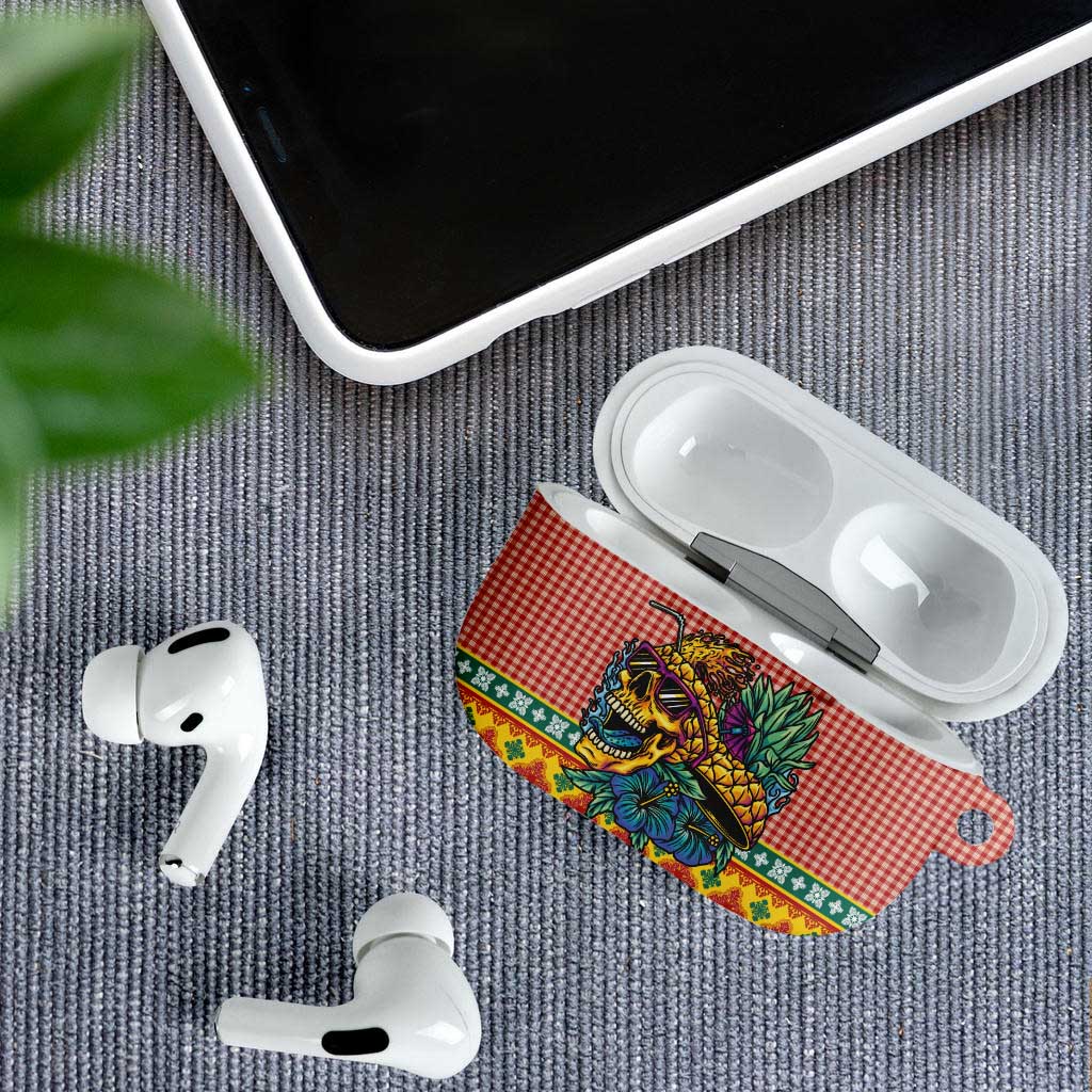 Hawaiian Pineapples Skull AirPods Case Mele Kalikimaka Palaka Quilt Pattern - Polynesian Pride