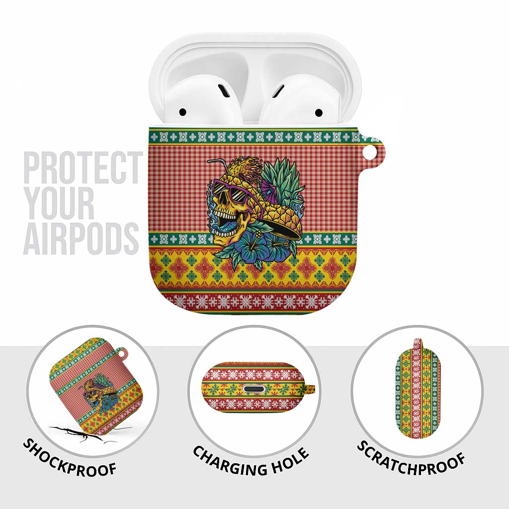 Hawaiian Pineapples Skull AirPods Case Mele Kalikimaka Palaka Quilt Pattern - Polynesian Pride