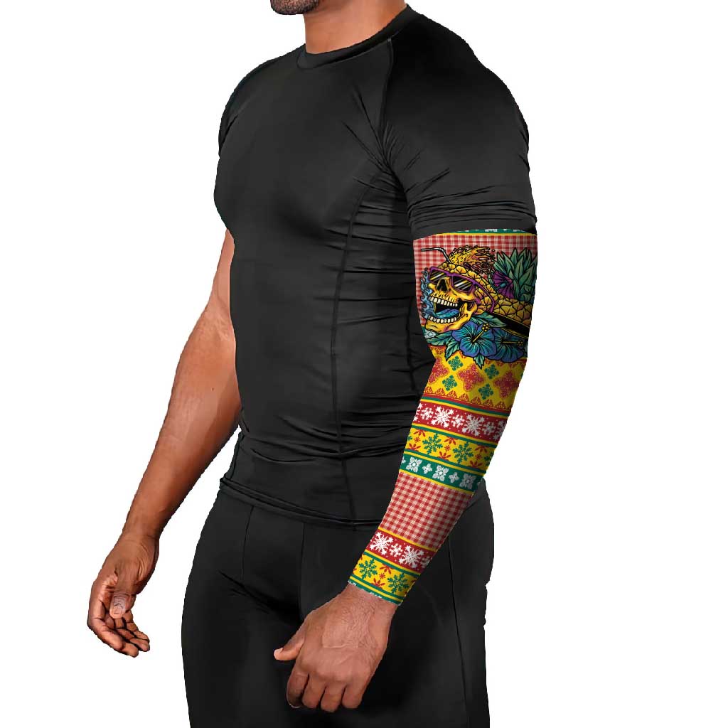 Hawaiian Pineapples Skull Arm Sleeves Mele Kalikimaka Palaka Quilt Pattern - Polynesian Pride
