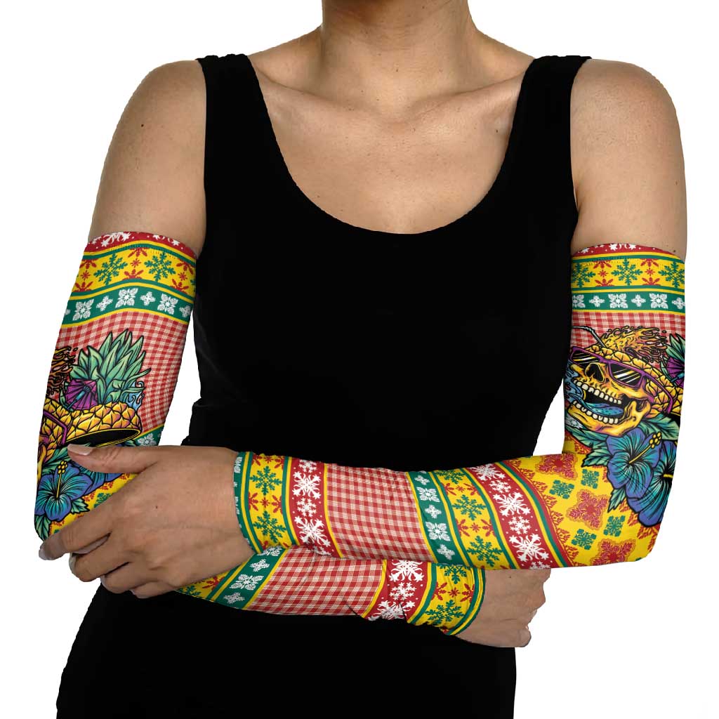 Hawaiian Pineapples Skull Arm Sleeves Mele Kalikimaka Palaka Quilt Pattern - Polynesian Pride