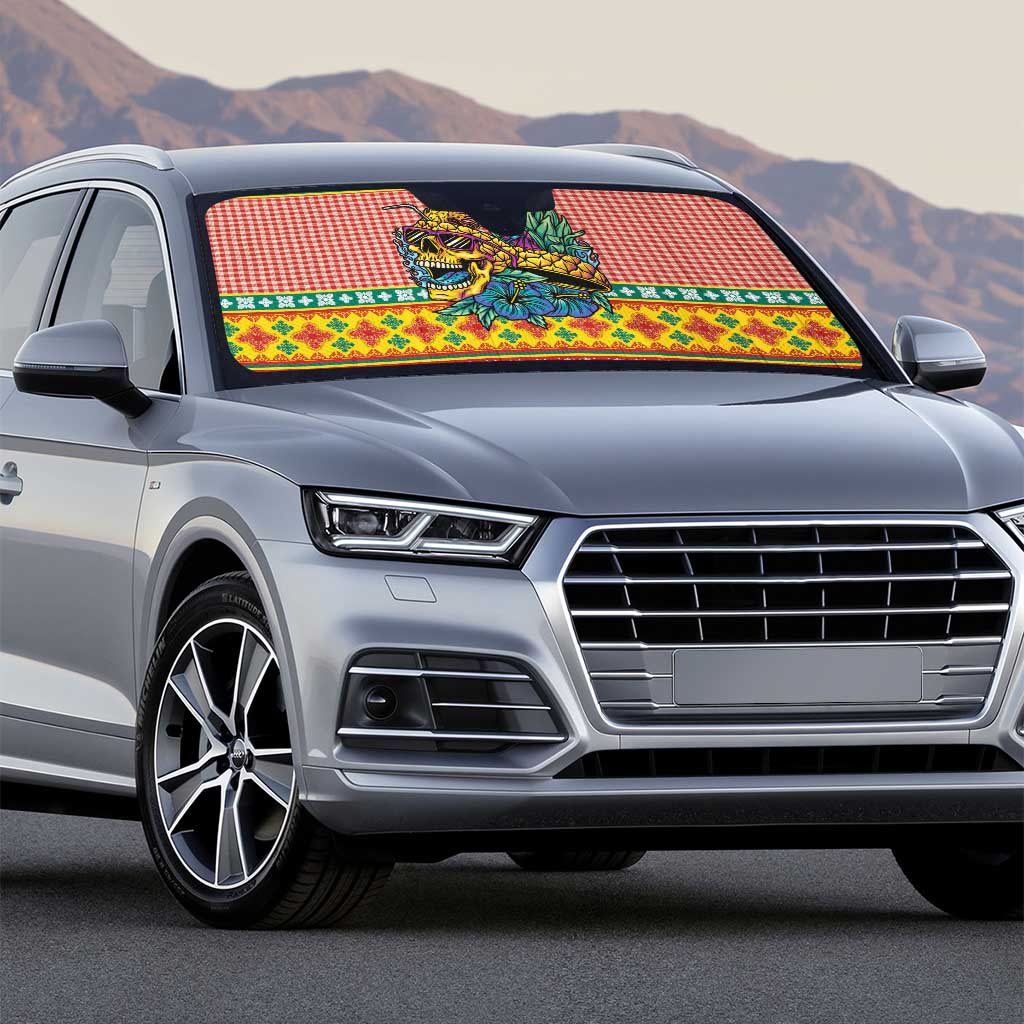 Hawaiian Pineapples Skull Auto Sun Shade Mele Kalikimaka Palaka Quilt Pattern - Polynesian Pride