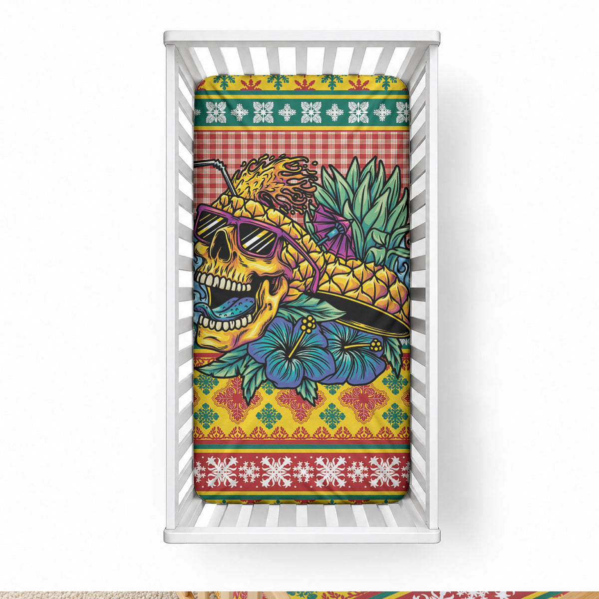 Hawaiian Pineapples Skull Baby Bed Cover Mele Kalikimaka Palaka Quilt Pattern LT9 28 × 52 in Yellow - Polynesian Pride