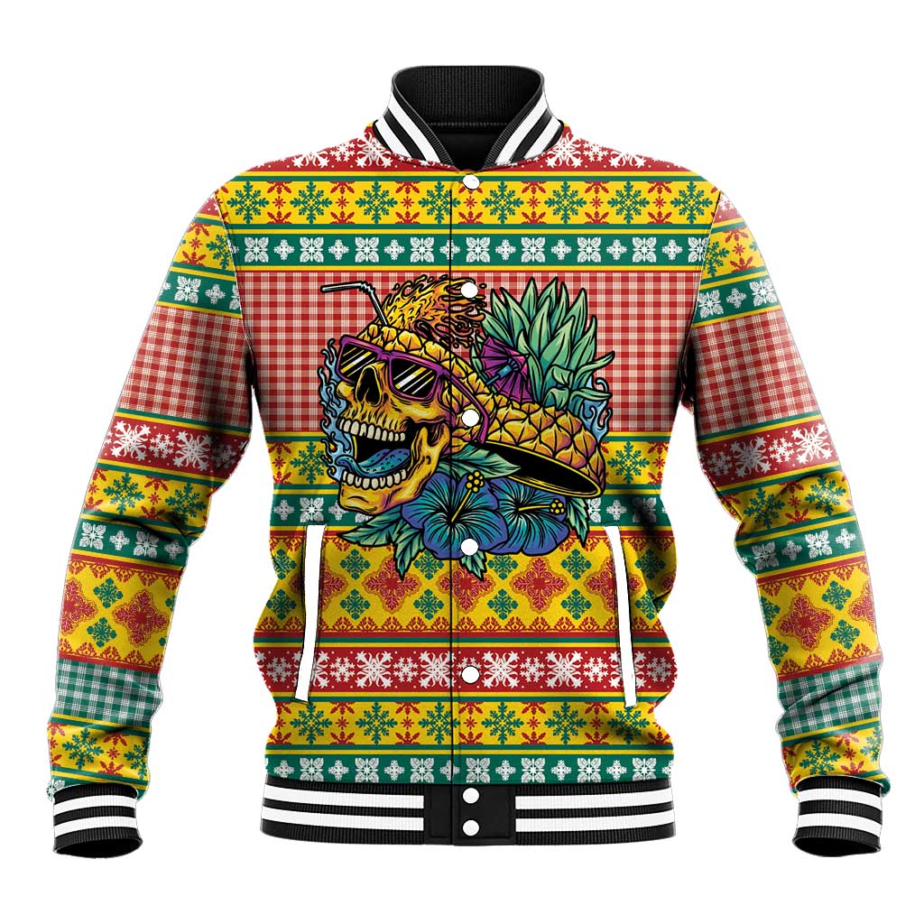 Hawaiian Pineapples Skull Baseball Jacket Mele Kalikimaka Palaka Quilt Pattern - Polynesian Pride