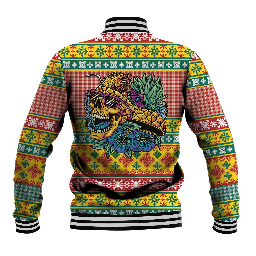 Hawaiian Pineapples Skull Baseball Jacket Mele Kalikimaka Palaka Quilt Pattern - Polynesian Pride