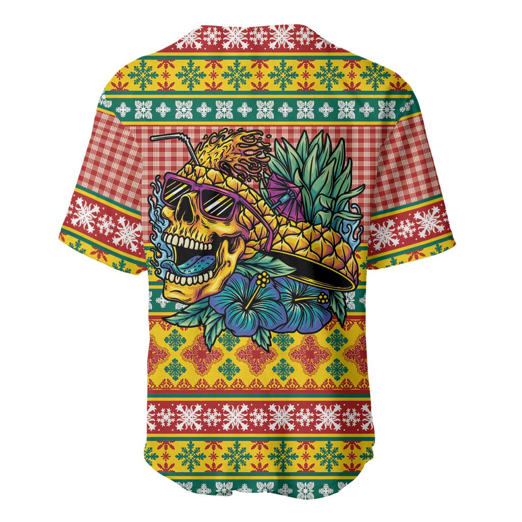 Hawaiian Pineapples Skull Baseball Jersey Mele Kalikimaka Palaka Quilt Pattern - Polynesian Pride