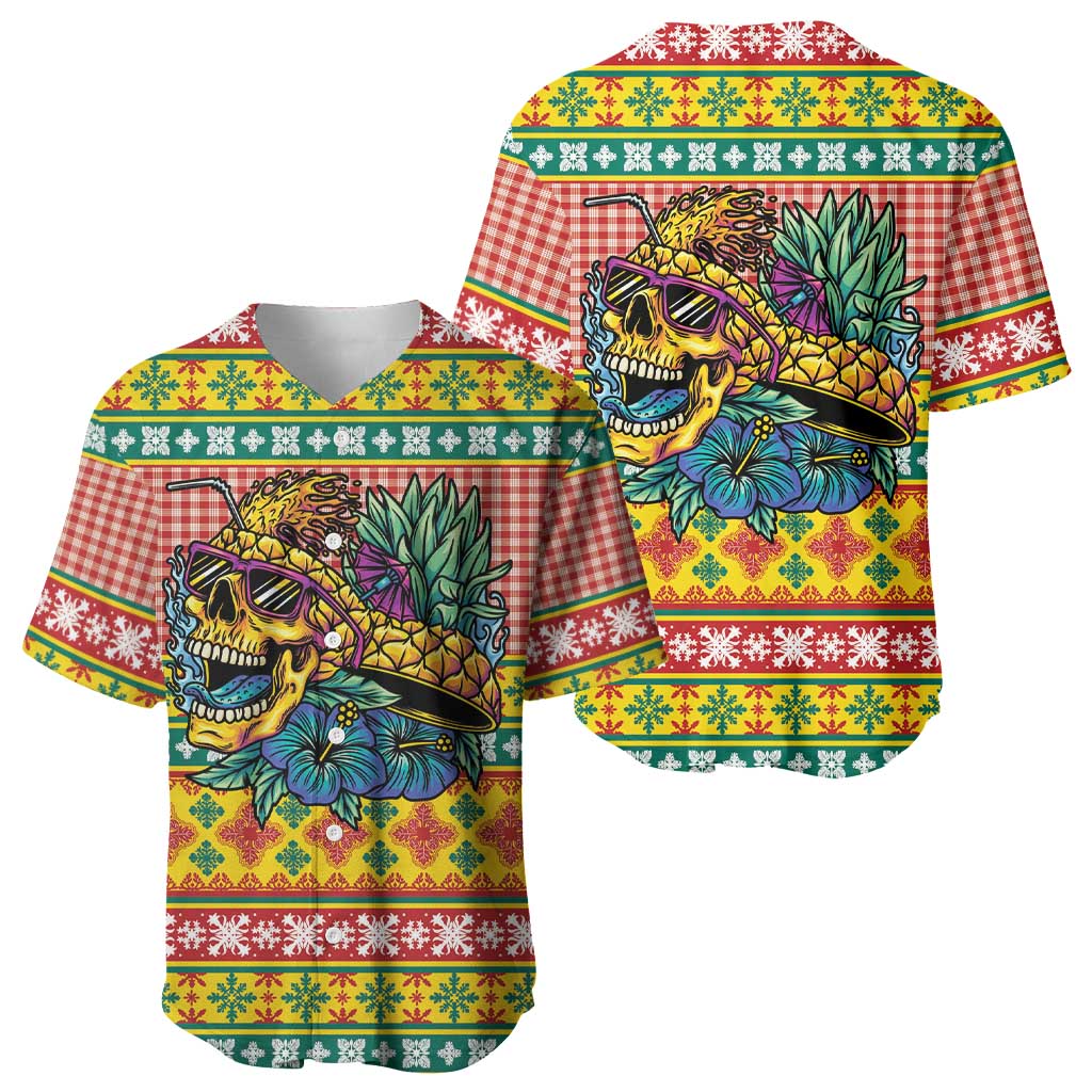 Hawaiian Pineapples Skull Baseball Jersey Mele Kalikimaka Palaka Quilt Pattern - Polynesian Pride