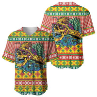 Hawaiian Pineapples Skull Baseball Jersey Mele Kalikimaka Palaka Quilt Pattern - Polynesian Pride
