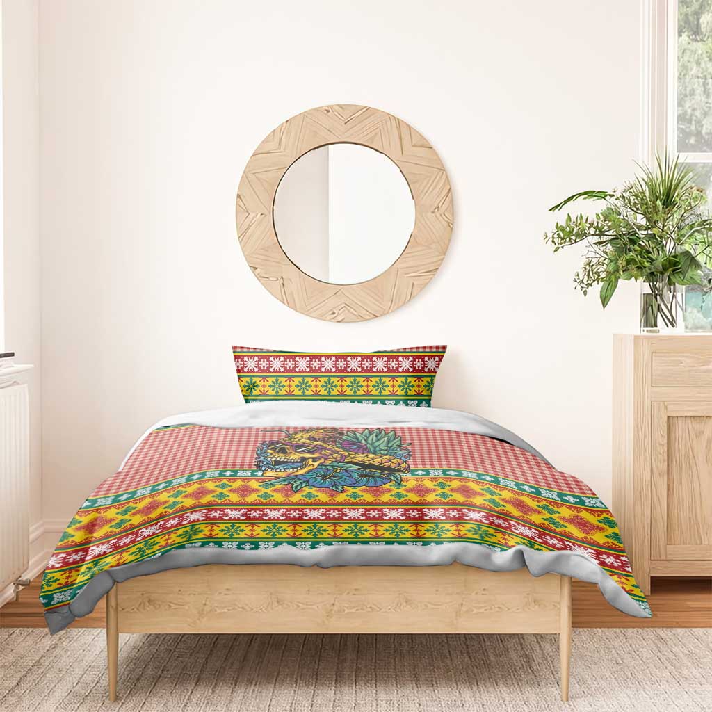 Hawaiian Pineapples Skull Bedding Set Mele Kalikimaka Palaka Quilt Pattern - Polynesian Pride