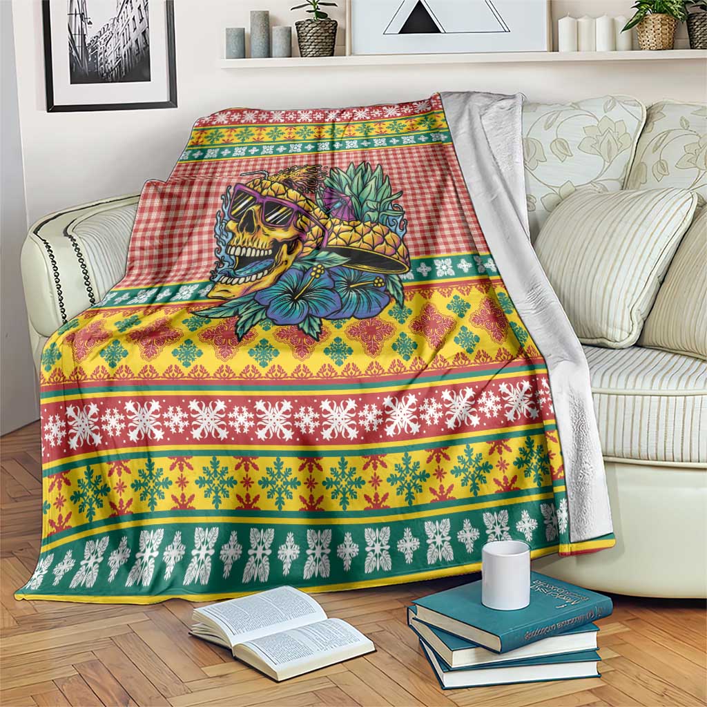 Hawaiian Pineapples Skull Blanket Mele Kalikimaka Palaka Quilt Pattern - Polynesian Pride