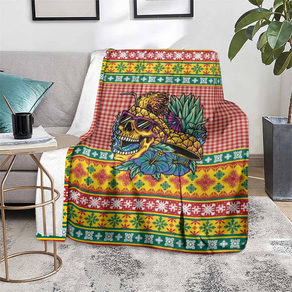 Hawaiian Pineapples Skull Blanket Mele Kalikimaka Palaka Quilt Pattern - Polynesian Pride