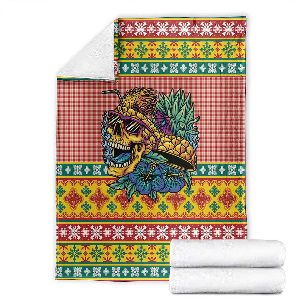 Hawaiian Pineapples Skull Blanket Mele Kalikimaka Palaka Quilt Pattern - Polynesian Pride