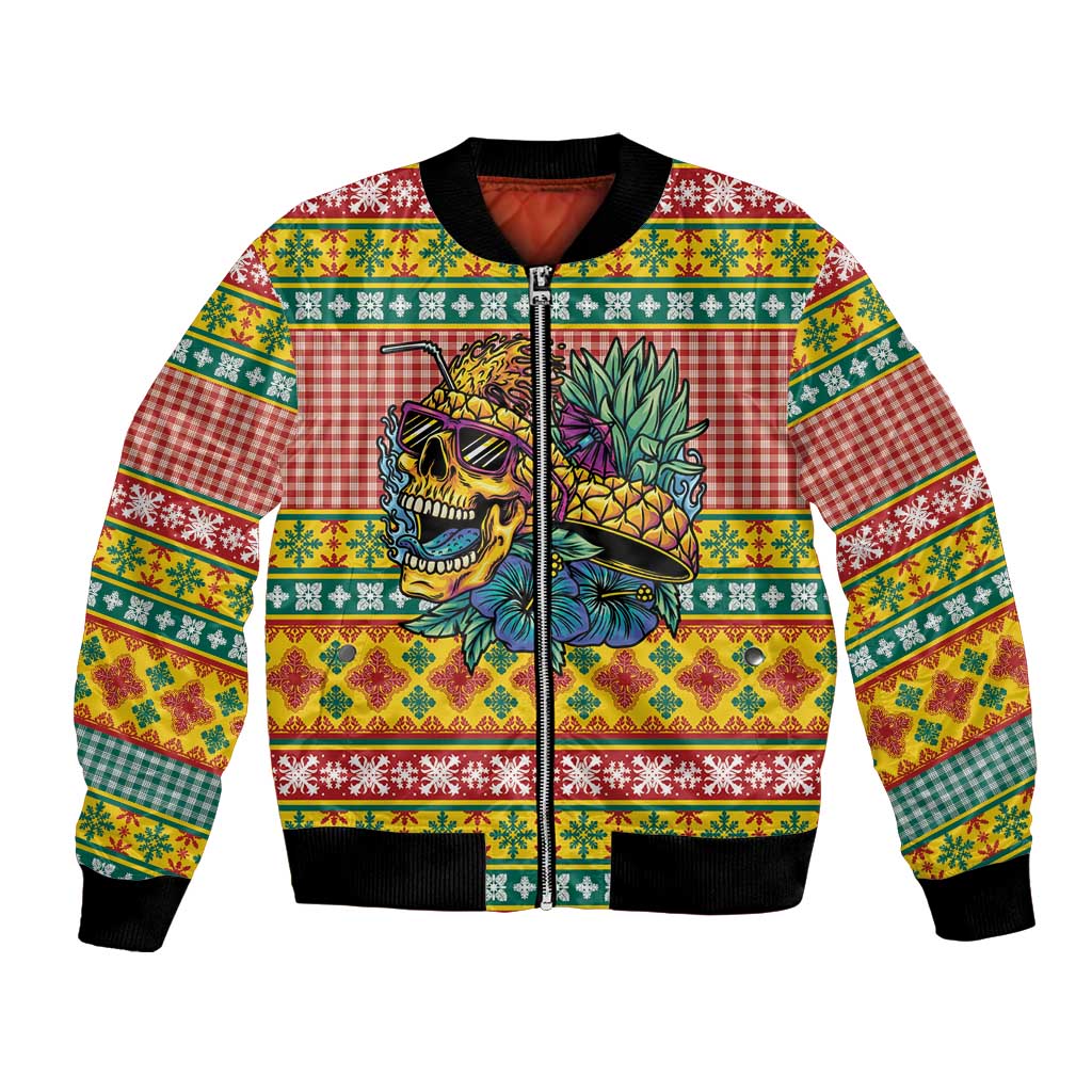 Hawaiian Pineapples Skull Bomber Jacket Mele Kalikimaka Palaka Quilt Pattern - Polynesian Pride