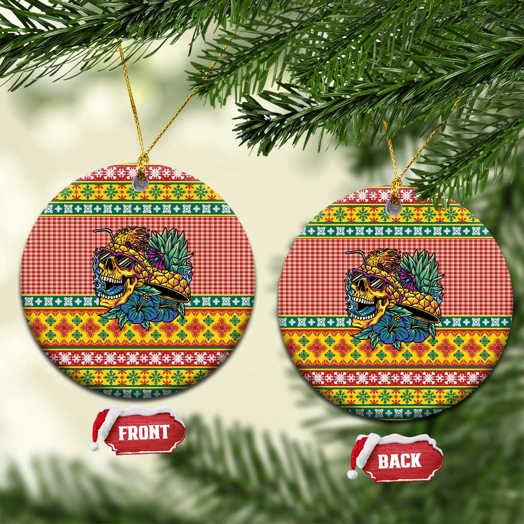 Hawaiian Pineapples Skull Ceramic Ornament Mele Kalikimaka Palaka Quilt Pattern - Polynesian Pride