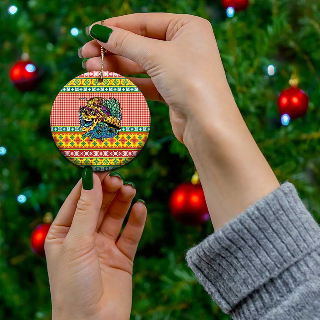 Hawaiian Pineapples Skull Ceramic Ornament Mele Kalikimaka Palaka Quilt Pattern - Polynesian Pride