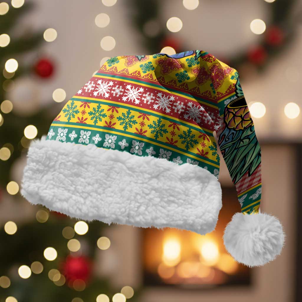 Hawaiian Pineapples Skull Christmas Santa Hat Mele Kalikimaka Palaka Quilt Pattern - Polynesian Pride