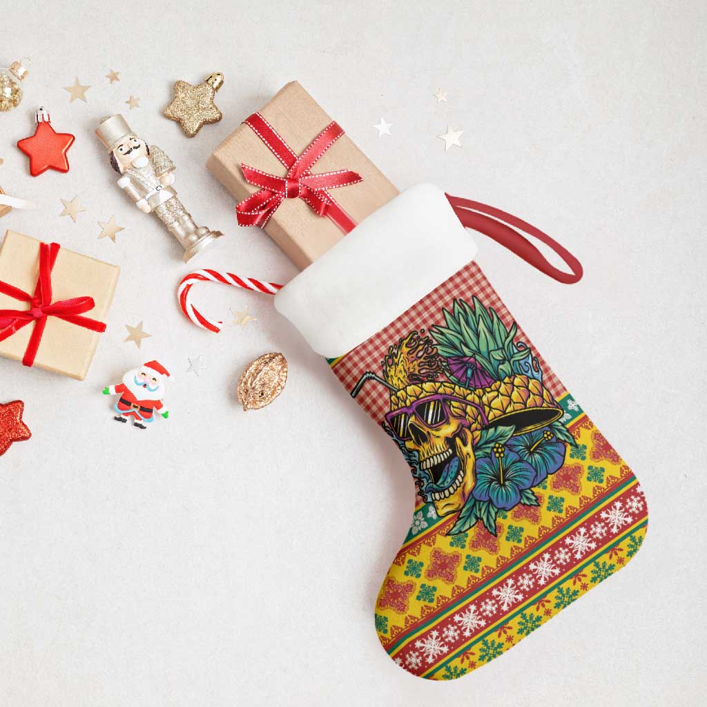 Hawaiian Pineapples Skull Christmas Stocking Mele Kalikimaka Palaka Quilt Pattern - Polynesian Pride