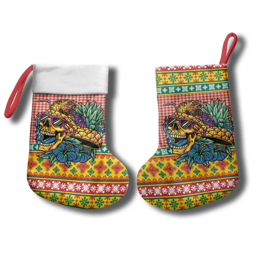 Hawaiian Pineapples Skull Christmas Stocking Mele Kalikimaka Palaka Quilt Pattern - Polynesian Pride