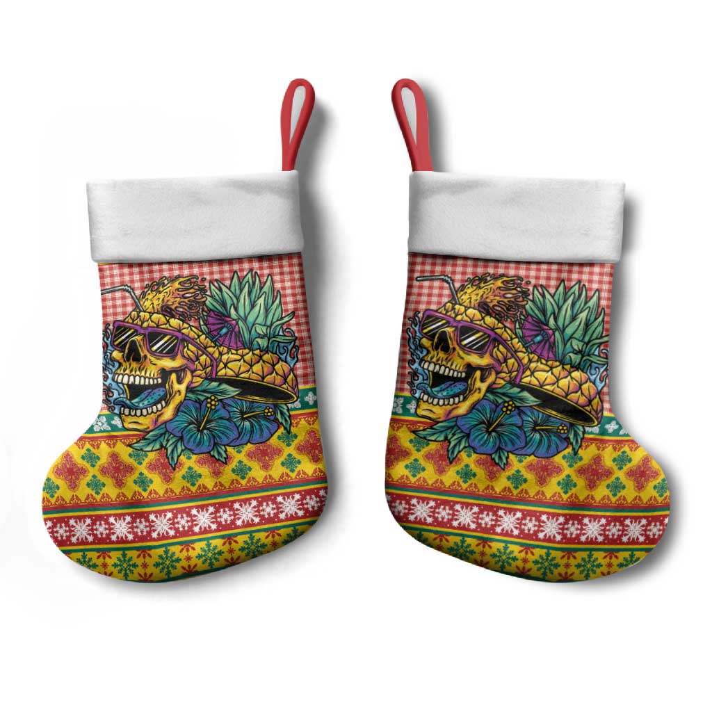 Hawaiian Pineapples Skull Christmas Stocking Mele Kalikimaka Palaka Quilt Pattern - Polynesian Pride