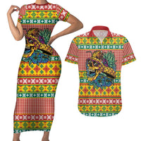 Hawaiian Pineapples Skull Couples Matching Short Sleeve Bodycon Dress and Hawaiian Shirt Mele Kalikimaka Palaka Quilt Pattern - Polynesian Pride