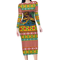 Hawaiian Pineapples Skull Family Matching Long Sleeve Bodycon Dress and Hawaiian Shirt Mele Kalikimaka Palaka Quilt Pattern LT9 Yellow - Polynesian Pride